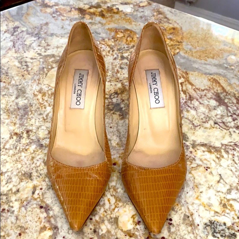 Jimmy choo tan snakeskin stilettos size 7